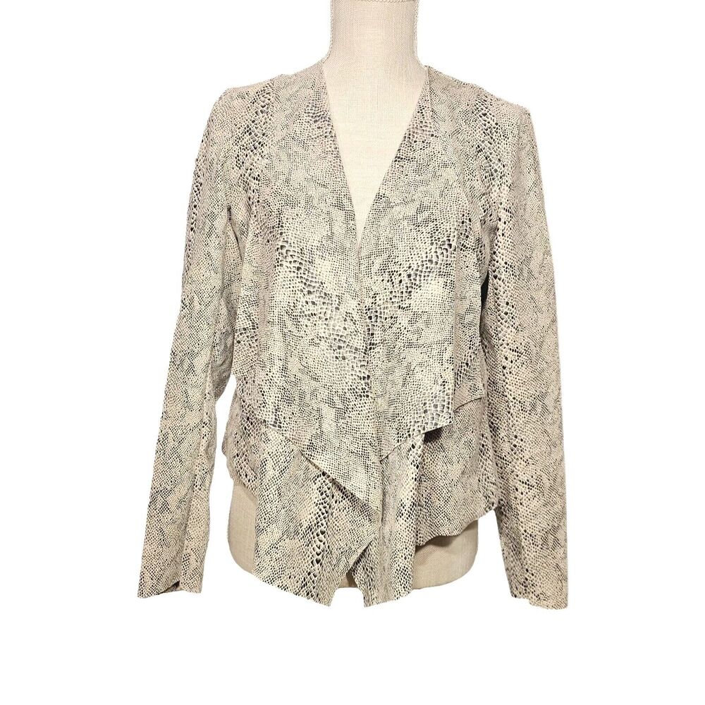 BLANK NYC Jacket Sz Small Faux Animal Snake Print Beige Black Drape Front